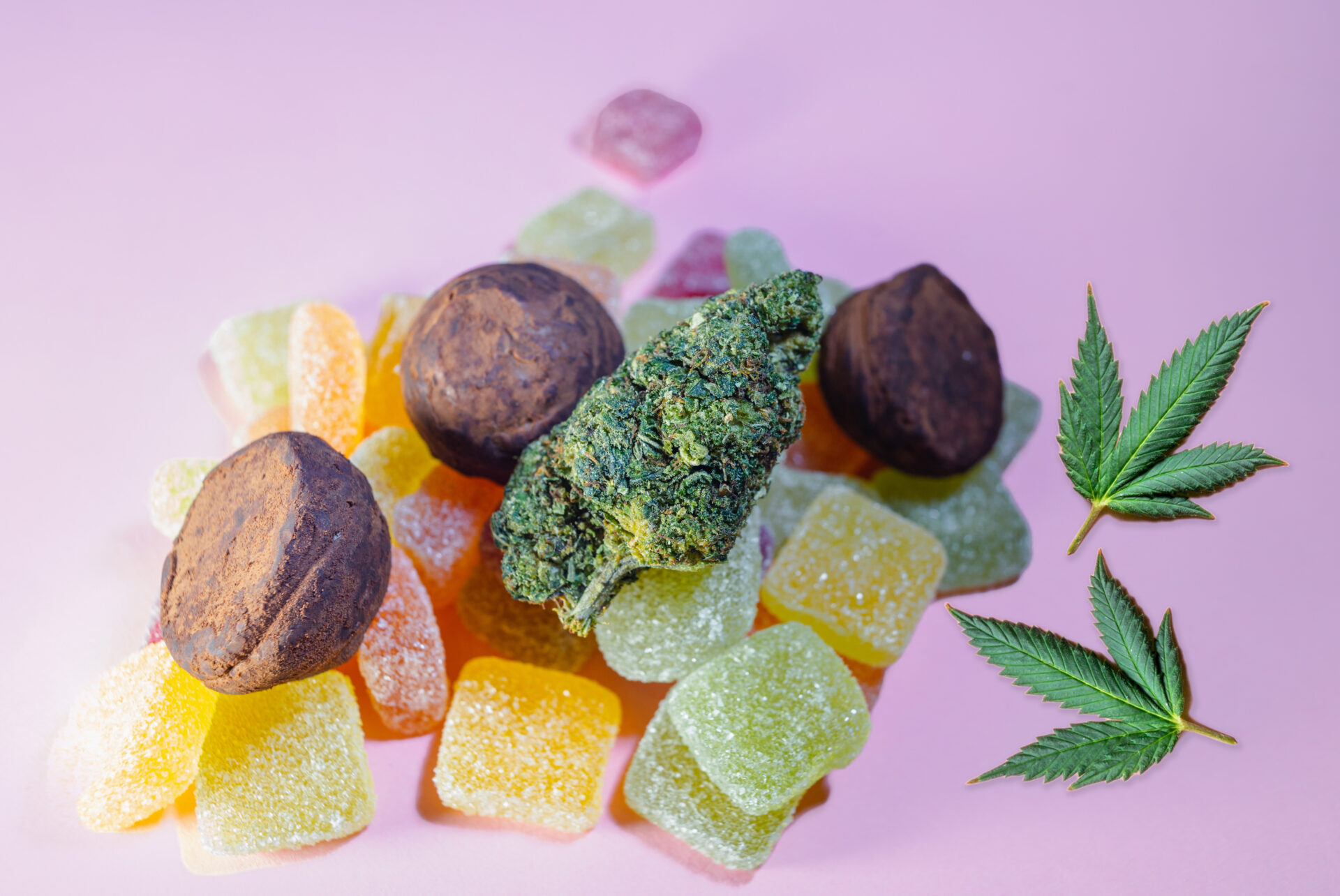 Medical Marijuana Edibles, Candies Infused with CBD HHC or THC Cannabis in food industry